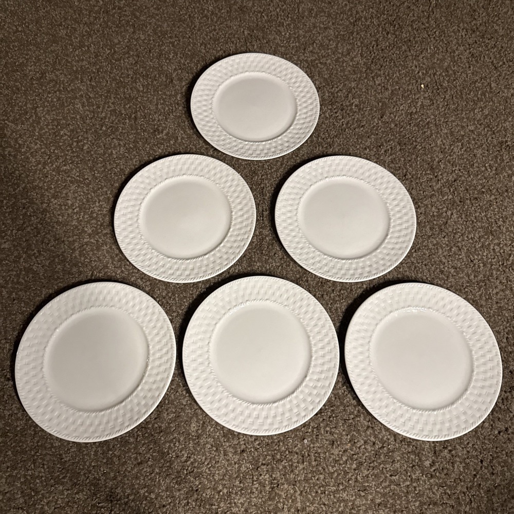 LNT Home Exclusive Set of 6 White Porcelain Salad Bread Dessert Plates Cottage